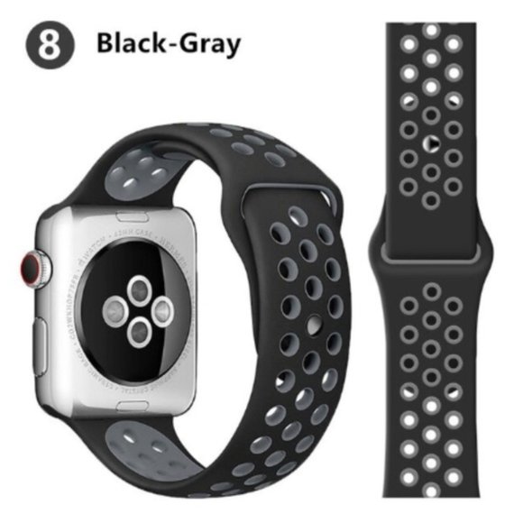 NEWBlack-Gray Sport Silicone For Apple Watch - Picture 1 of 2